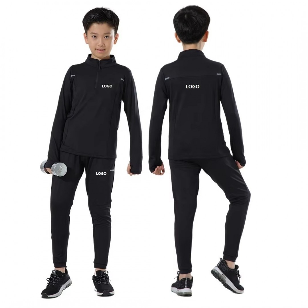 Tracksuit Youth Size Logo 90% Polyester 10% Spandex 2PCS in Set Kids Running Jogging Suit Fitness Clothing Training Wear