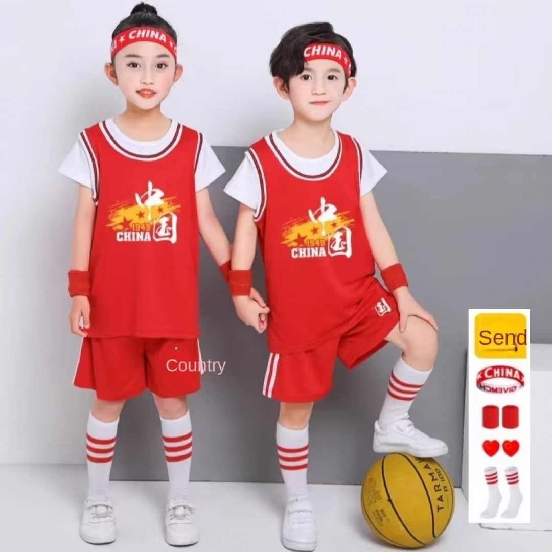 Unisex Children's Basketball Uniform Red Sportswear Jersey Boys Girls Kindergarten Primary School Performance Costume