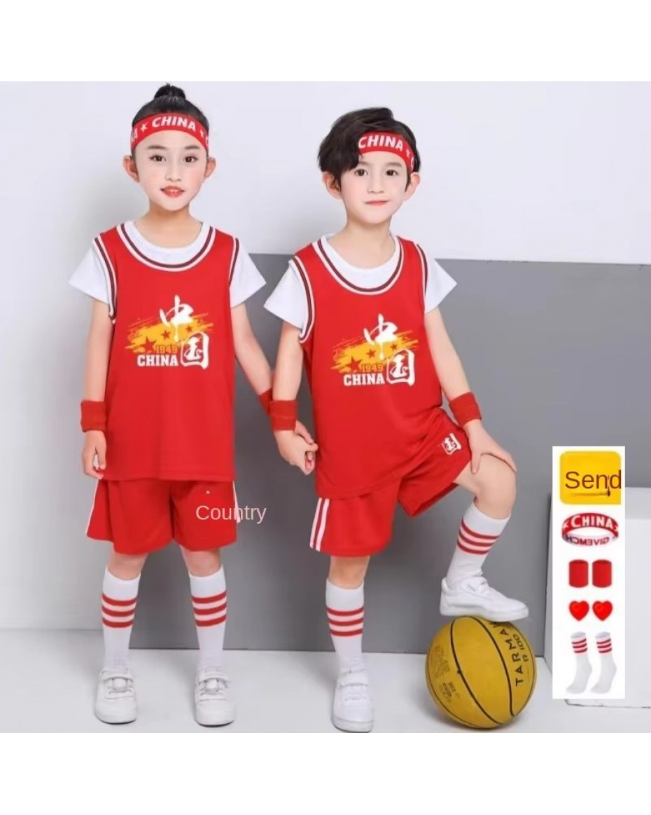 Unisex Children's Basketball Uniform Red Sportswear Jersey Boys Girls Kindergarten Primary School Performance Costume