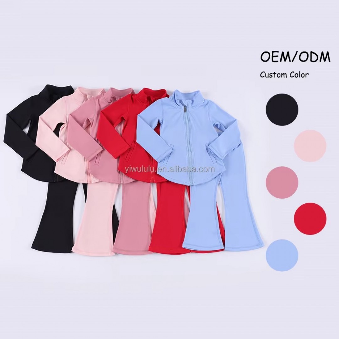 certifiedGirls Dance Wear Yoga Flare Pants and Jacket 2 Piece Yoga Set Fitness Tops Sports Suits Yoga Workout Set for Kids 180-day lowest