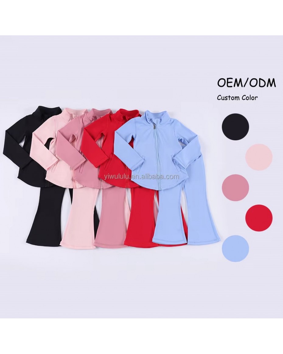 certifiedGirls Dance Wear Yoga Flare Pants and Jacket 2 Piece Yoga Set Fitness Tops Sports Suits Yoga Workout Set for Kids 180-day lowest
