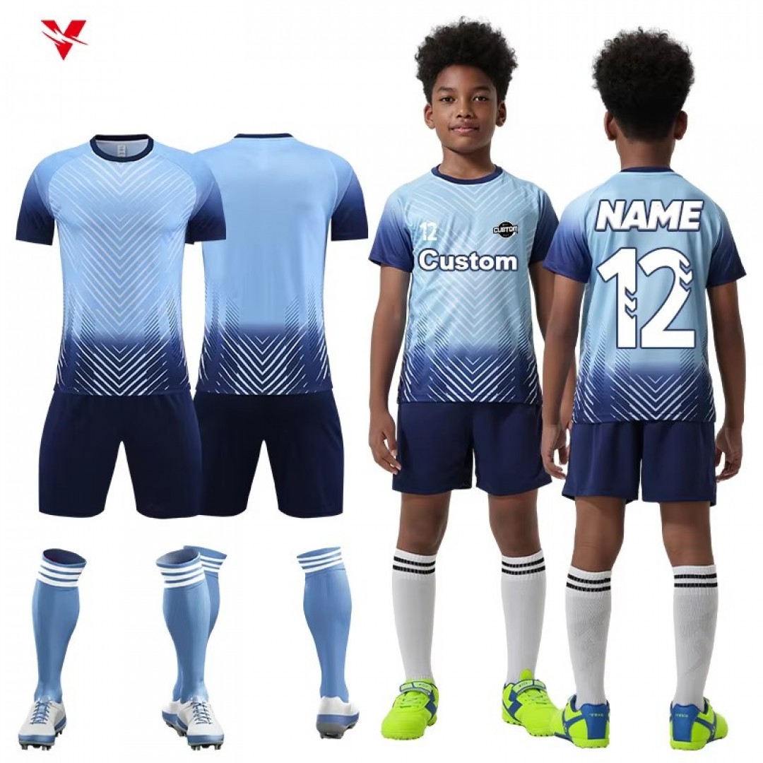 100% Polyester Children's Soccer Jersey Quick Dry Breathable Football Jersey Sets Children's Football Shirt