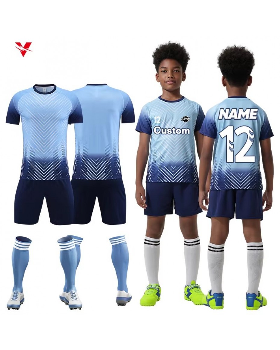 100% Polyester Children's Soccer Jersey Quick Dry Breathable Football Jersey Sets Children's Football Shirt