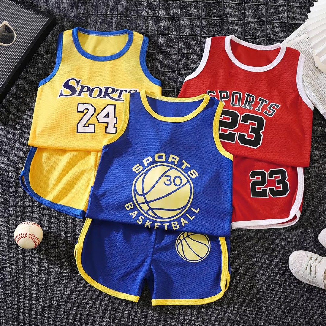 Children's Sports Suit Boys Girls Baby Basketball Summer Mesh Vest Shorts Quick-drying Polyester Chemical Fiber Blending Letters