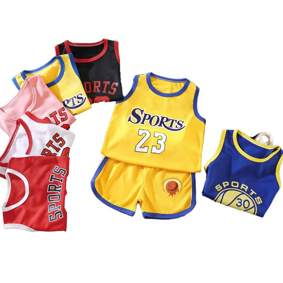 Children's Sports Suit Boys Girls Baby Basketball Summer Mesh Vest Shorts Quick-drying Polyester Chemical Fiber Blending Letters