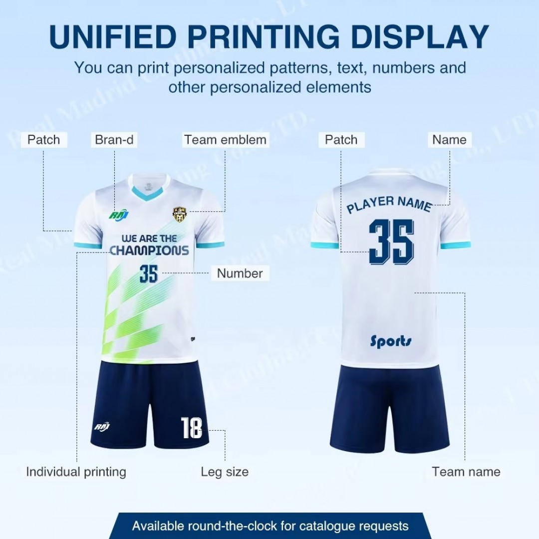 High Quality Short Sleeve Soccer Clothes for Adults Kids Football Jerseys Tracksuit Set OEM Service with Name Printing