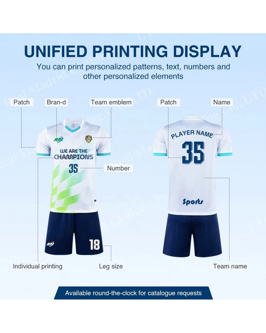 High Quality Short Sleeve Soccer Clothes for Adults Kids Football Jerseys Tracksuit Set OEM Service with Name Printing