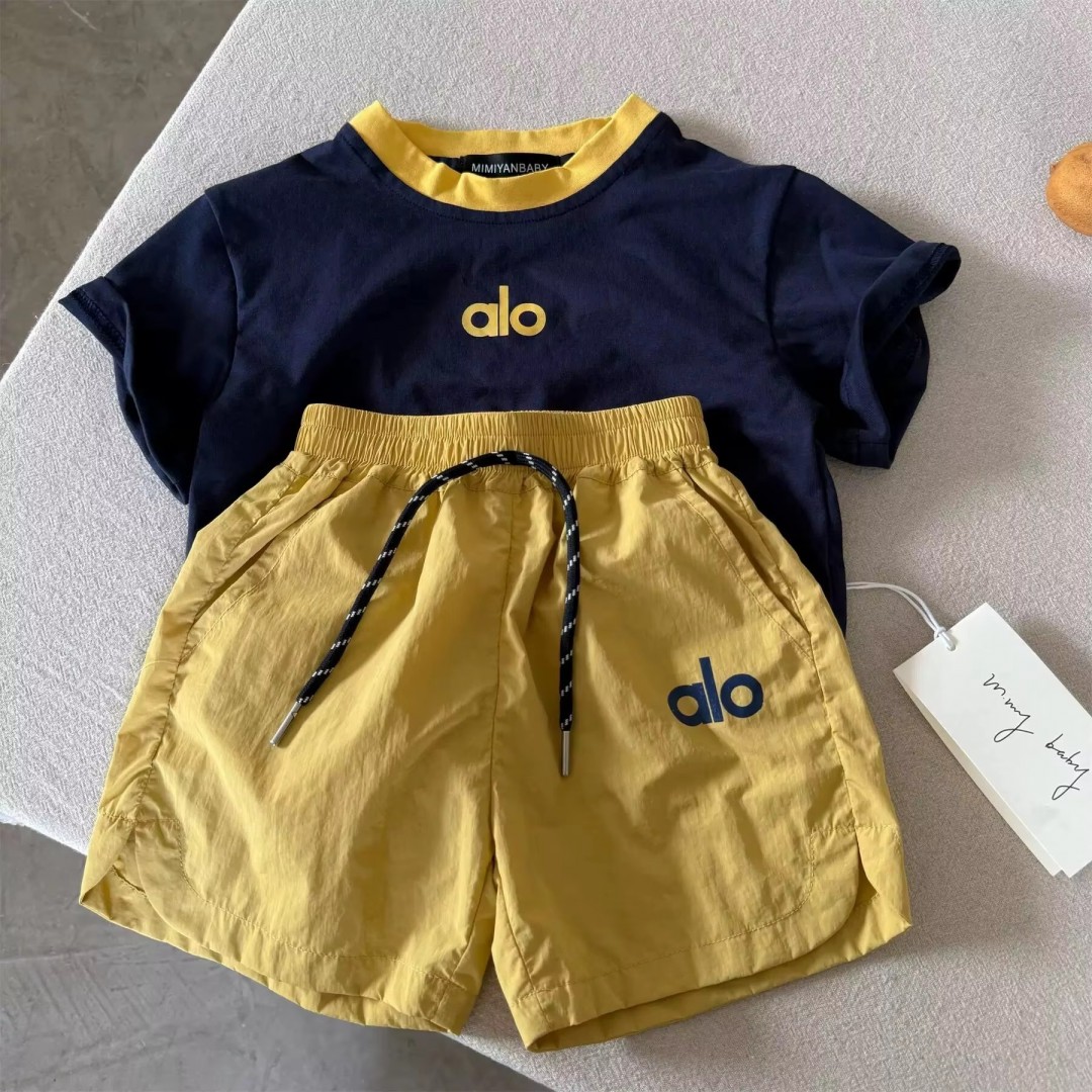 Customize Your Brand Logo Girls' and Boy's Children's Summer Two-Piece Solid Casual Breathable Short Sleeve Sport Outfit Set
