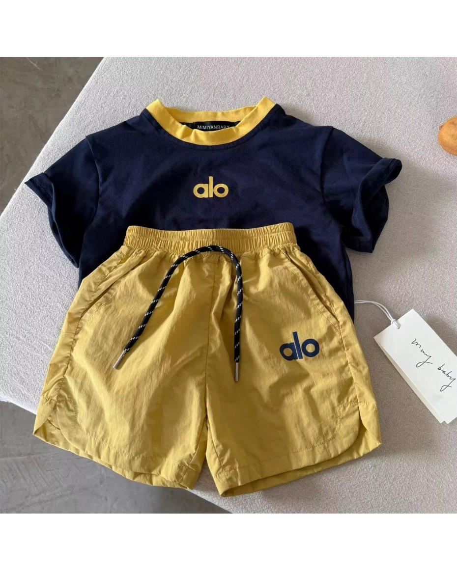 Customize Your Brand Logo Girls' and Boy's Children's Summer Two-Piece Solid Casual Breathable Short Sleeve Sport Outfit Set