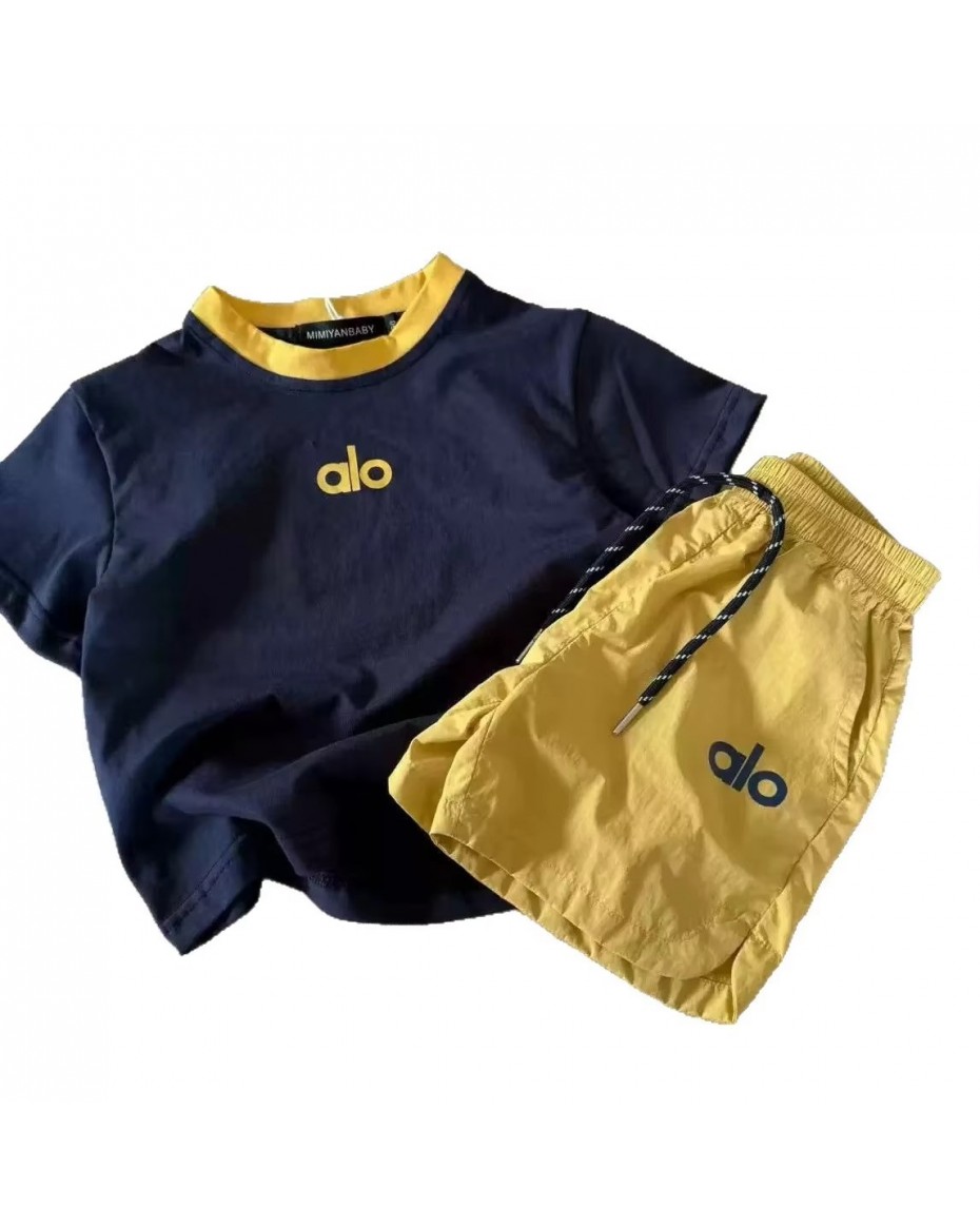 Customize Your Brand Logo Girls' and Boy's Children's Summer Two-Piece Solid Casual Breathable Short Sleeve Sport Outfit Set