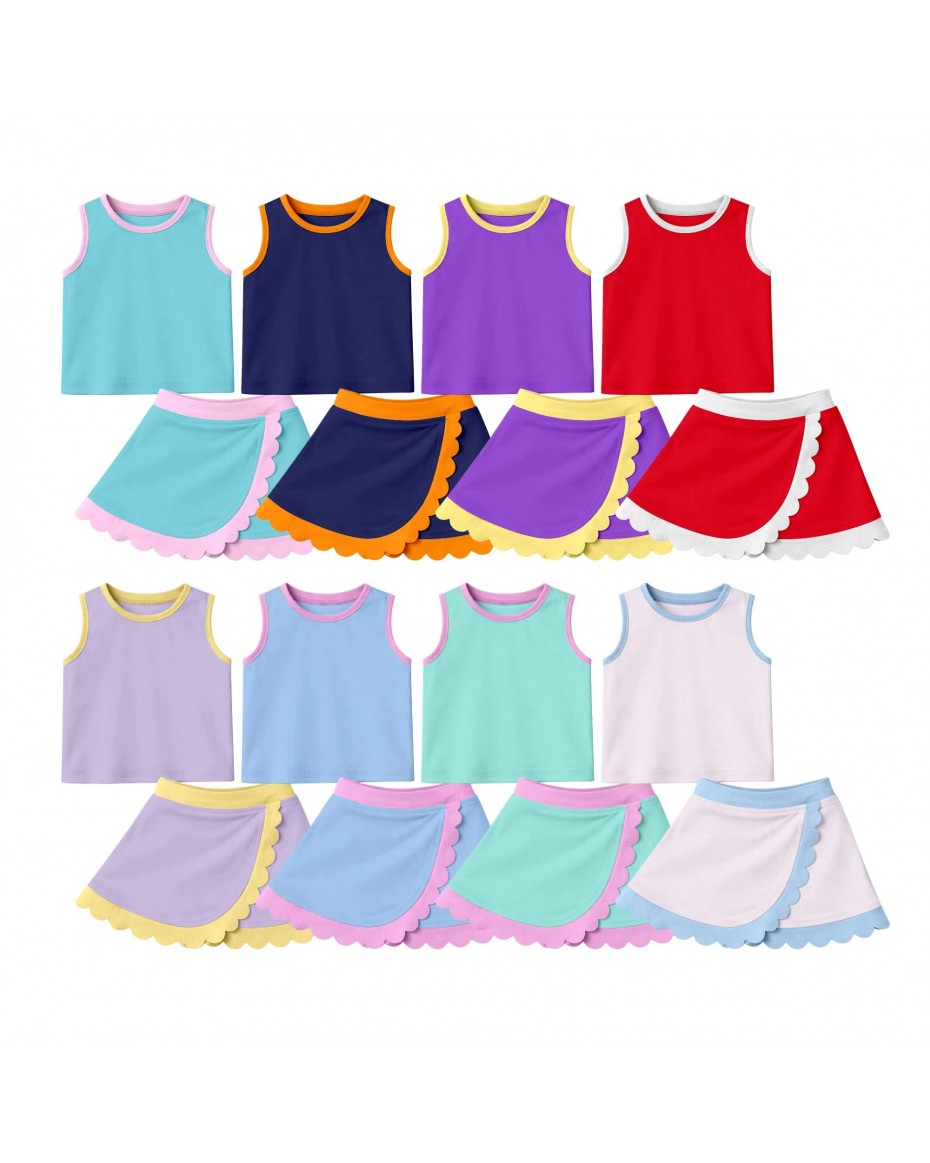Preorder Baby Girls Summer Sleeveless Crop Yoga Summer Solid Color Crop Top Scallop Skorts Athletic Boutique Outfits Clothes