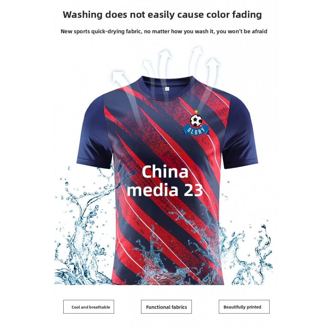 Quick-drying Sweat-absorbent Breathable Short Sleeve Striped Football Running Training Suit for Children Team Use Soccer Jersey 180-day lowest